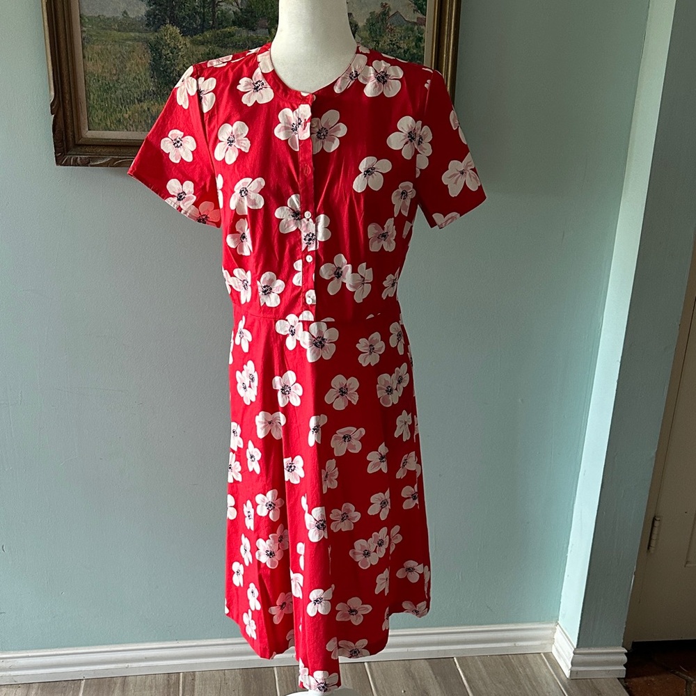 J. Crew Red Floral Knee Length Dress